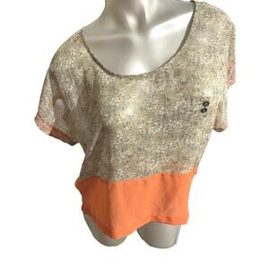 Woman’s luc ca couture Tan Brown Floral and Orange Cropped Top in Size 16 XL